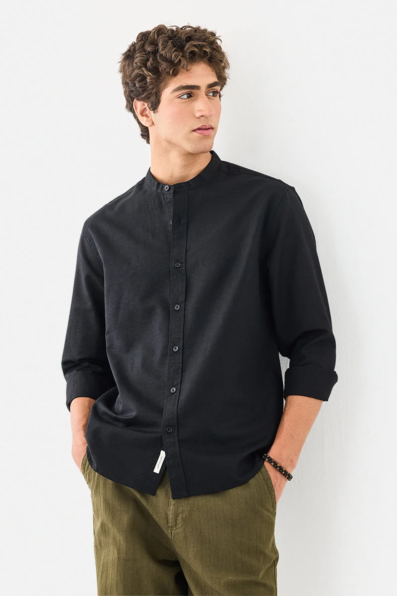 SNITCH Chinese Collar Linen Blend Shirt